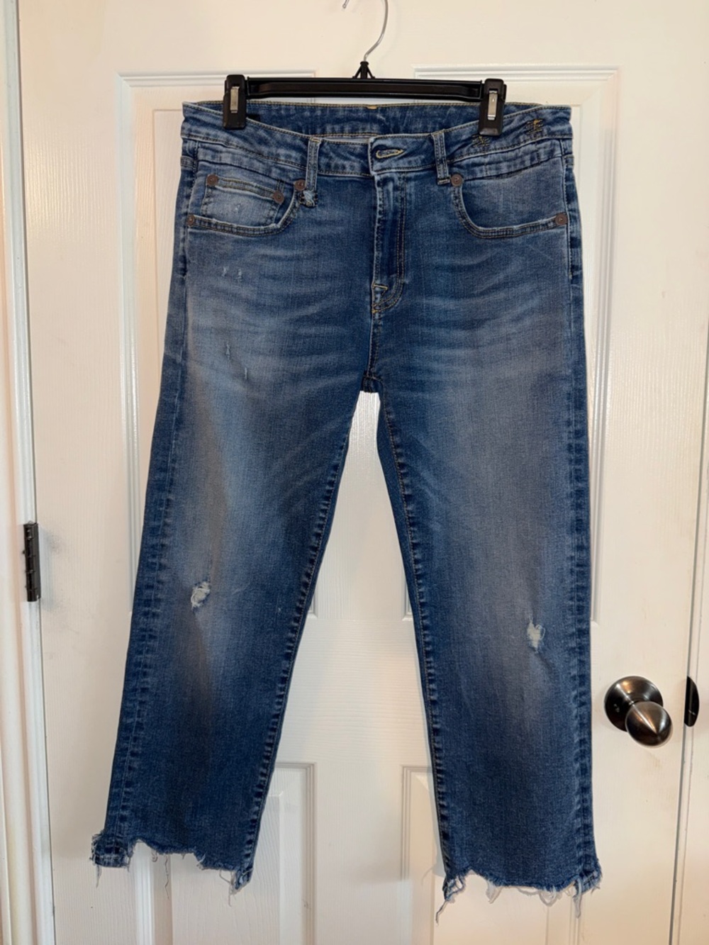 R13 Women's Blue Straight Boy Cropped Jeans
